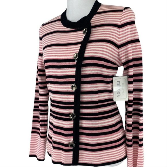 Misook Women's NWT Pink Striped Button Down‎ Long Sleeve Cardigan Sweater XS/C36 - Picture 3 of 10